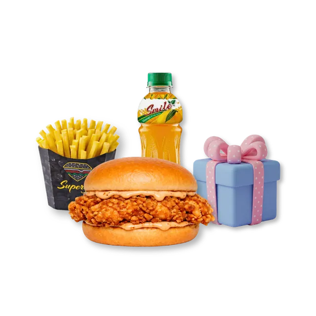 Little Zinger: 1 Junior Crispy Chicken Burger + Premium Fries + Juice + Surprise Gift