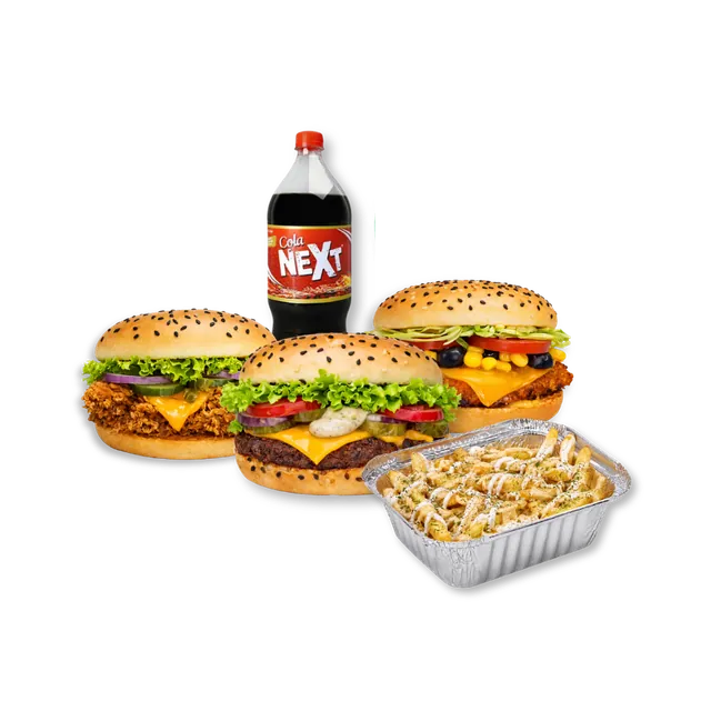 Triple Premium: 3 Super Premium Burgers + Loaded Fries + 1L Drink
